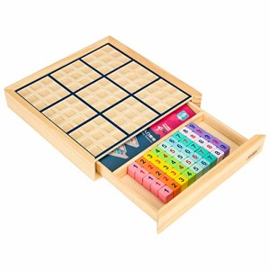 木製 ナンバープレース数独 ナンプレ 引き出し付きボードゲーム (カラフル) - 数学脳ティーザー おもちゃ 教育 卓上 ゲーム トレイン 論