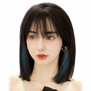 ナチュラルブラック＆スモッグブルー BARSDAR ウィッグ ボブ ショート レディース wig カツラ ボブショート セミロング ファッション フ