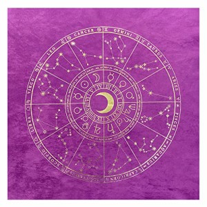 星座-月-紫 Refoiner タロットクロス 大判 高級 マット ベルベット 49*49Ｃｍ 滑り止め付き 星座風 五芒星 バラ新月 カードゲーム用 占い
