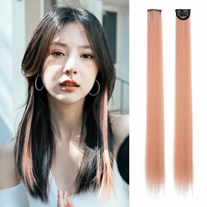 grapefruit pink SARLA エクステ ワンタッチ メッシュ 部分ウィッグ ロング カラー ポイント ヘアピース ブリッジ クリップ 取り付け簡単