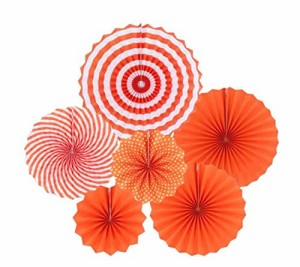 6pcs-Orange Morices ペーパーファン パーティー 装飾 女の子 誕生日 結婚式 (6点セット)扇子の組み合わせ バレンタイン お祝い 飾り お