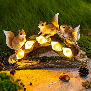 KKYOYRE ガーデンライト ガーデニングオブジェソーラーLED リス彫刻 樹脂 飾り 防水 耐久 かわいい プレゼント 庭 屋外 デコレーション 