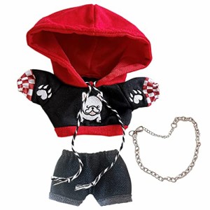 red+black niannyyhouse ゆるい ぬいぐるみ 服 20cm ブル犬 パーカー ジーンズ 付属品 着せ替え 綿人形服 (red+black)