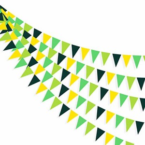 黄緑 PinkBlume 黄緑三角旗のパーティーの装飾 紙ガーランド約9m長 緑色の旗 パーティペナント装飾 アウトドア 旗 誕生日 飾り付け 100日