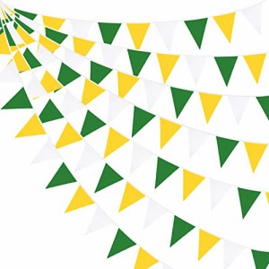黄緑白 PinkBlume 黄緑白三角旗 布ガーランドバナーパーティー 飾り約10m長 緑黄色と白い ペナント旗 結婚式ガーランド 100日祝い 誕生日