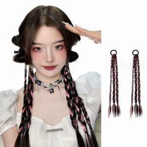 ブレード だけ_ブラック＆ピンク ヘアクリップ 蝶結び リボン ヘアエクステ 三つ編み ブレード カラー エクステ 編み込み 娘 ダンス 発表