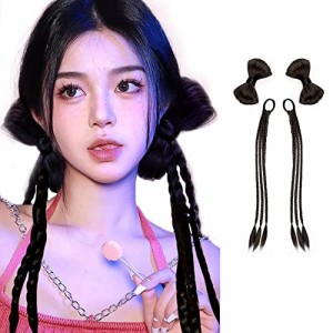 蝶結び ヘアクリップ+ブレードセット_ライトブラウン ヘアクリップ 蝶結び リボン ヘアエクステ 三つ編み ブレード カラー エクステ 編み