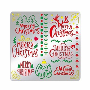 BENECREAT 1枚入り ステンシルシート Merry Christmas クリスマス 15.6x15.6cm ステンレス製 描画テンプレート 合金製 手帳用 絵図 アル