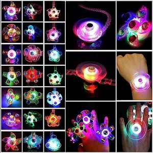 A-21個セット-ブレスレット/指輪/ネックレス 各7個 キッズおもちゃ Led 光る指輪 ブレスレット 光る リング オモチャ 回転可能 光り物玩