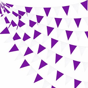 紫と白 PinkBlume パープルホワイト三角旗バナーパーティー 飾り約10m長 紫と白 ペナント誕生日 飾り付け 結婚式 布ガーランド キャンプ 