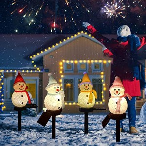 ブルー ソーラーライト 雪だるま ガーデンライト クリスマス飾り 置物ライト アウトドアソーラーライト 充電式ソーラー 屋外防水ライト 
