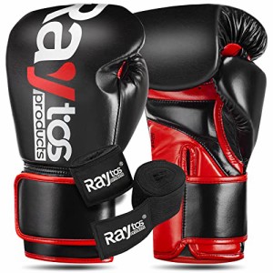 10oz_黒と赤 Raytos ボクシンググローブ マイクロファイバー革通気性 キックボクシング トレーニンググローブ パンチンググローブ 総合 