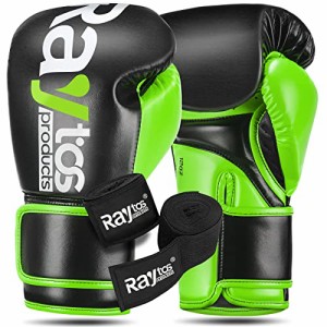 12oz_黒と緑 Raytos ボクシンググローブ マイクロファイバー革通気性 キックボクシング トレーニンググローブ パンチンググローブ 総合 