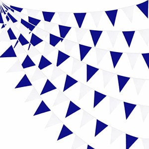 青と白 PinkBlume 青と白 布ガーランド三角旗バナーパーティー 飾り約10m長 紺と白の旗 結婚式パーティペナント装飾 アウトドア旗 誕生日