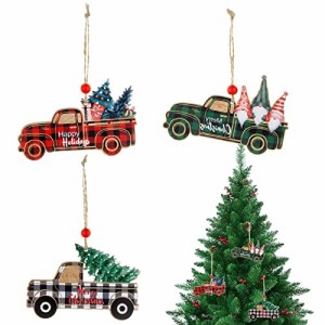 赤+緑+グレー クリスマスツリー オーナメント 木製 3個セット クリスマス オーナメント 飾り サンタクロース 車 クリスマスツリー 飾り 