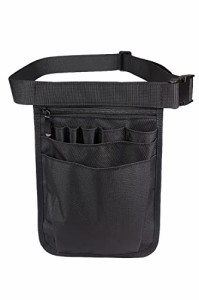 ブラック YINKE ウエストポーチ 工具袋 保育 仕事用 エプロンバッグ ウエストバッグ ベルト付 小物入れ ポーチ 腰袋 薄型 防水 多機能ポ