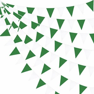 緑と白 PinkBlume 緑と白クリスマス三角旗 布ガーランドバナーパーティー 飾り約10m長 グリーンホワイト 結婚式ガーランド 誕生日 ピクニ