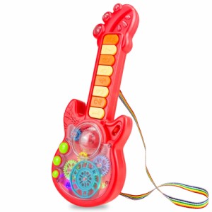 レッド Ynybusi ギター おもちゃ 子供 ピアノ 光る 楽器おもちゃ 音楽おもちゃ 初めてのギター プラスチック製 子供おもちゃ ミニギター 