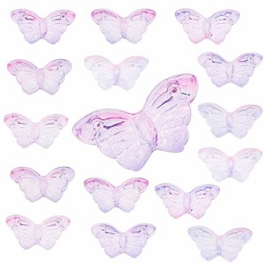 SUNNYCLUE 100個 蝶 ビーズ バタフライ アクリルビーズ 蝶々 透明 グラデーションパープル 通し穴 カラフルビーズ ミニちょうちょ 紫 ビ