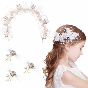 A サムコス 髪飾り 3種セット 子供 こども 花 蝶々 リボン ヘアアクセサリー ヘアークリップ ヘアピン カチューシャ 髪留め ヘッドドレス