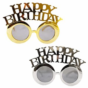 [KYON] ２本セット HAPPY BIRTHDAY バースデーメガネ 誕生日メガネ 面白い 写真小道具 目飾り 眼鏡 パーティーグッズ