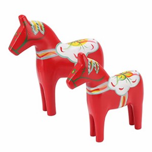 2PCS 手塗りのスウェーデンの木製の Dala の馬の置物、7.3in-9.3in 従来の赤い木のスウェーデンの Dala の馬、クリスマスのギフトのため