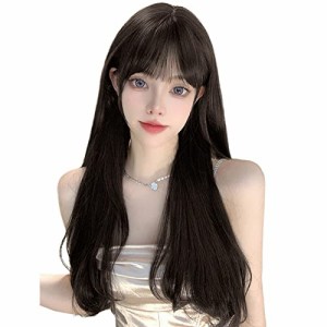 ブラックブラウン BARSDAR ウィッグ ロング 巻き髪 インナーカラー フルウィッグ ウェーブ 自然 ぱっつん前髪 wig 小顔 耐熱 お洒落 ハロ