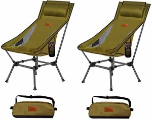 グリーン_セット DesertFox アウトドアチェア 2WAY キャンプ椅子 ローチェア 軽量 枕付き ハイバック 【独自開発のカップホルダー】 耐荷