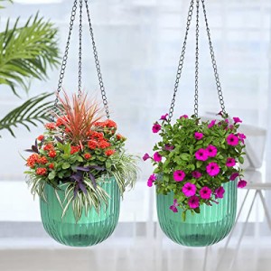 グリーン 2PCS 吊り鉢 ハンギングプランター ハンギングバスケット 植木鉢 プラスチック 吊り下げロープ 屋外屋内植物に適用 植物ハンガ