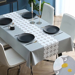 グレー_137×137CM Neskatu テーブルクロス ビニール おしゃれ テーブルカバー 撥水 PVC 長方形 正方形 tablecloth 汚れ防止 防水 防油 