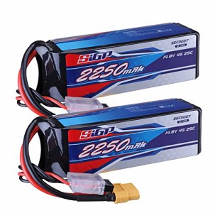 SIGP 4S 14.8V RCリポバッテリー25C 2250mAh XT60プラグ付き RC 飛行機クワッドコプターヘリコプタードローン FPV レーシングホビー 2パ