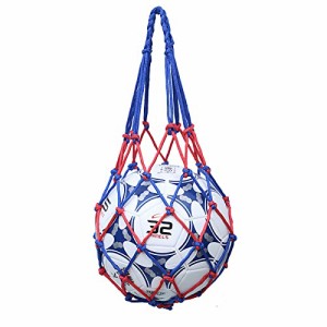 レッドブルー 収納 サッカー/バレーボール/バスケットボール用 簡易ボールバッグ 網袋 持ち運び 保管用 (レッドブルー)