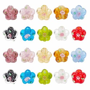 PH PandaHall 花 ガラスビーズ 和風 20個 お花 フラワービーズ アクセサリーパーツ ジュエリー用 ネックレス ピアス イヤリング パーツ D