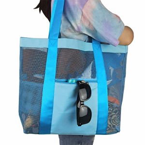 Blue プールバッグ メッシュバッグ ビーチバッグ トートバッグ スイミングバッグ 手提げ 大容量 着替え収納 レディース 女の子 男の子 子