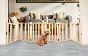高さ60cm、長さ351cm、6つのパネル 木製ペット フェンス、犬 用 フェンス、ペット用ゲート、犬 フェンス 室内、折り式バリア、ペット用家