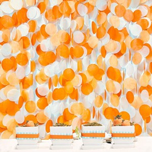 オレンジ PinkBlume オレンジホワイト サークル ドット 薄い紙ガーランドバナーパーティー飾り付け 橙色ビッグ 水玉模様 ストリーマーを