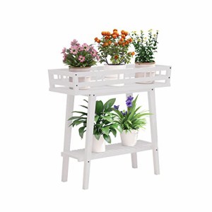 Susire フラワースタンド プランタースタンド 木製 2段 長方形 大型花台 白 鉢植えスタンド 高さあり 室内 おしゃれ 花瓶置き台 ベランダ