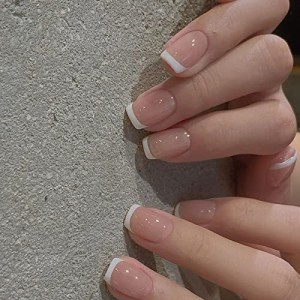 F471# Fuyunohi ネイルチップ ショート つけ爪 ネイルセット 24枚セット 付け爪 ネイルチップ シール シンプル nail tips 粘着グミ 短め 