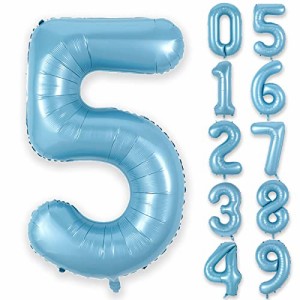 5_ブルー 40インチ 誕生日 数字バルーン 数字 0〜9 風船 バースデー デコレーション ストロー 付き バースデー パーティー 誕生日 飾り付