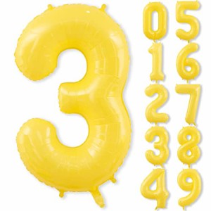 3_イエロー 40インチ 誕生日 数字バルーン 数字 0〜9 風船 バースデー デコレーション ストロー 付き バースデー パーティー 誕生日 飾り