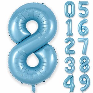 8_ブルー 40インチ 誕生日 数字バルーン 数字 0〜9 風船 バースデー デコレーション ストロー 付き バースデー パーティー 誕生日 飾り付