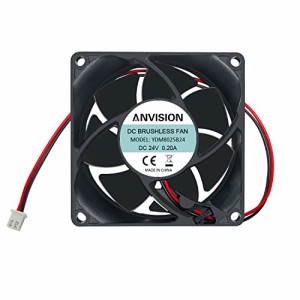 80mm 24V 2-pin ANVISION 80mm x 25mm DC 24V ブラシレス冷却ファン デュアルボールベアリング、2ピン