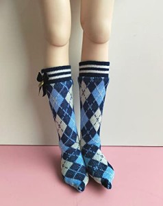 通常1/４サイズ_ブルー ドール靴下ドール衣装小物4分通用BJD1/4菱柄ソックス学生風クマコサイズ有り (通常1/４サイズ， 青)