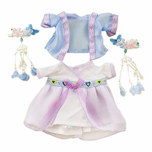 blue+purple niannyyhouse 20cm ぬいぐるみ 服 アンティーク調 上着 ドレス ヘアクリップ 着せ替え 綿人形 アクセサリー (blue+purple)