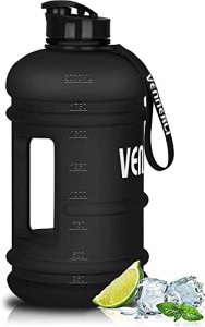 マットブラック VENNERLI ハーフガロンウォーターボトル 2.2L Lサイズ スポーツウォーターボトル ハンドル付き 72オンス BPAフリー 再利