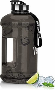 ブラック VENNERLI ハーフガロンウォーターボトル 2.2L Lサイズ スポーツウォーターボトル ハンドル付き 72オンス BPAフリー 再利用可能 