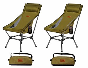 グリーン_セット アウトドアチェア 2WAY キャンプ椅子 ローチェア 軽量 枕付き ハイバック 【独自開発のカップホルダー】 耐荷重150kg コ