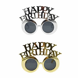 LIKENNY バースデーメガネ HAPPY BIRTHDAY パーティーグッズ 誕生日メガネ 面白い 写真小道具 目飾り 眼鏡 パーティーグッズ 2個セット