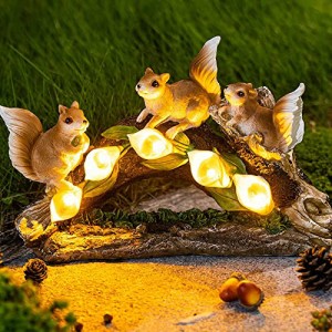 KKYOYRE ガーデニングオブジェソーラーLED ガーデンライト 樹脂 飾り 防水 リス彫刻 プレゼント 耐久 かわいい デコレーション 誕生日 お
