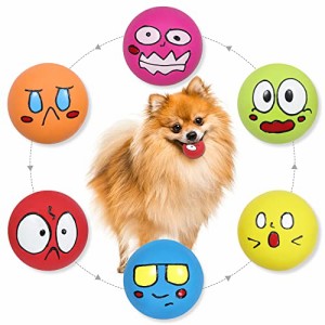 Adusa 犬噛む 鳴く ボール おもちゃ フェイス フェッチ プレイ トイ 子犬用 小型 中型 ペット 犬 (6個)